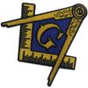 Masonic Logo Embroidered Iron On / Sew On Patch, Yellow and Blue