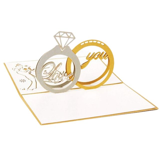 Sweet Plus 3D Greeting Card Message Card Pop Up 3D Letter Celebration Writing Birthday Anniversary with Envelope (Wedding Band)