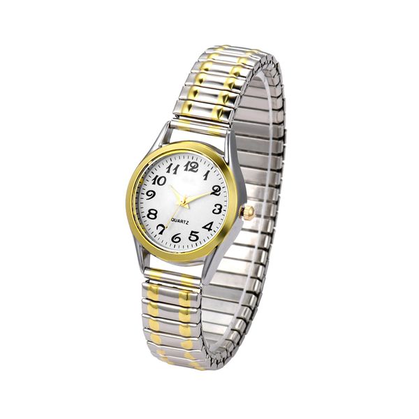 JewelryWe Women's Ultra Thin Easy Reader Watch with Elastic Strap, Golden/Silver Watch for Valentine’s Day