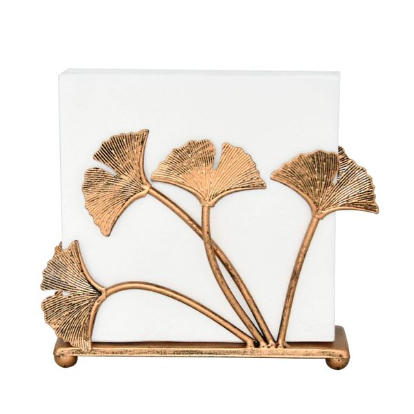 OwlGift Modern Ginkgo Leaves Design Napkin Holder for Tables, Metal Paper Napkin Storage for Kitchen, Stylish Paper Towel Dispenser, Mail Letter Sorter Rack, Document File Organizer – Bronze