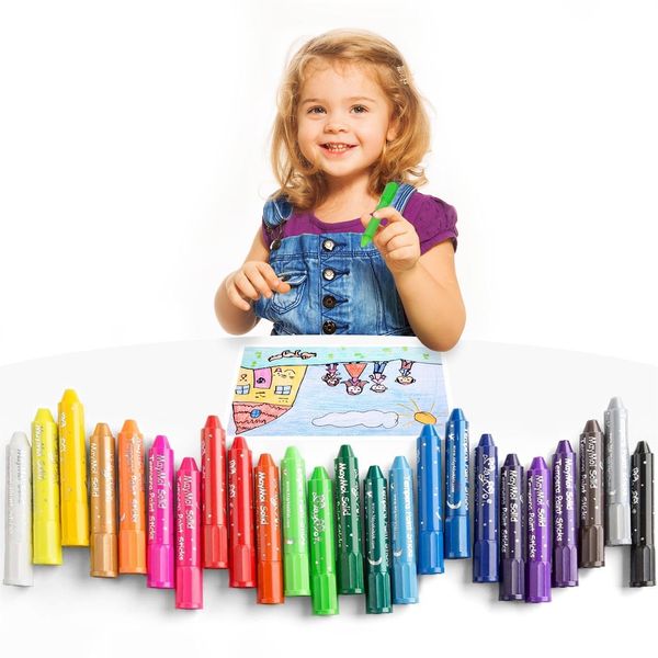 MayMoi Tempera Paint Sticks, 24PCS Washable Tempera Paint Sticks for Kids, Quick Drying & No Mess, Non-Toxic, 24 Bright Colors, Best Art Easter Gifts for Kids