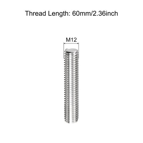 MECCANIXITY Fully Threaded Rod M12 x 60mm 1.75mm Thread Pitch 304 Stainless Steel Right Hand Threaded Rods Bar Studs 5 Pack