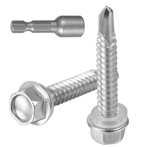 COCO Park #14 x 3" Hex Washer Head Self Drilling Screws 410 Stainless Steel Self Tapping Sheet Metal Screws, External Hex Drive Tek Screws, 20PCS