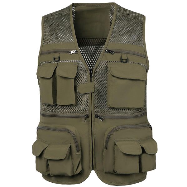 AOWOFS Fishing Vest, Men's Mesh Vest, Convenient, Outdoor Vest, Summer, Lightweight, Breathable, Multifunctional, Photographer Vest, Fishing, Photography, Work, Thin, Mountain Climbing, Multiple