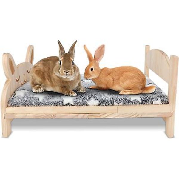 BWOGUE Large Wooden Rabbit Bed, 2 in 1 Folding Pet Bed with wood