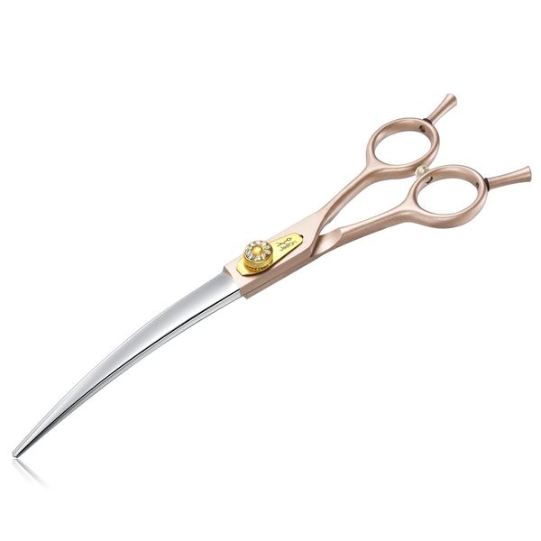 JASON Professional Dog Grooming Scissors - 7 Inch Curved Shear Japanese 440C Stainless Steel Dog Scissors with Diamond Screw, Rosegold, Sharp & Durable