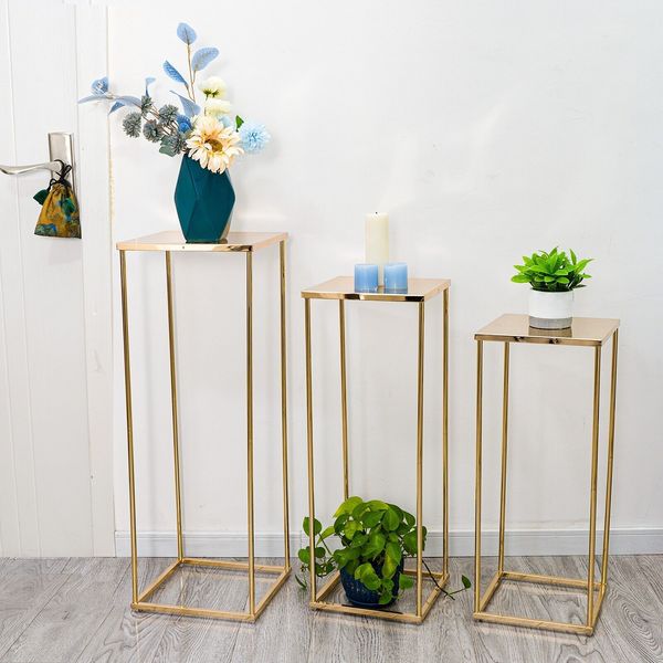 Gold Pedestal Flower Plant Stands Cake Cylinder Pedestal Wedding Home Decoration