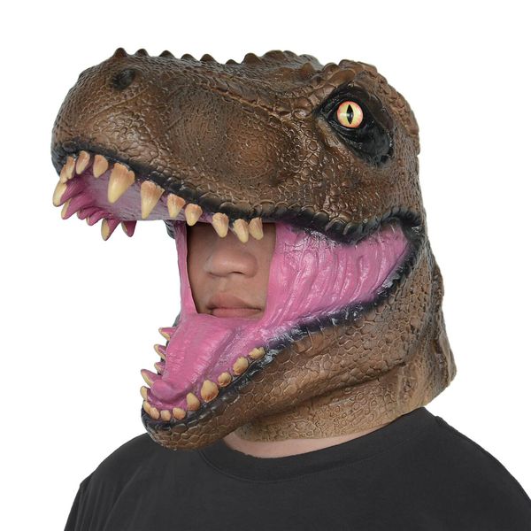 PARTYGEARS Brown Tyrannosaurus T-Rex Dino Mask Dinosaur Head Mask for Adult Halloween Party Mask