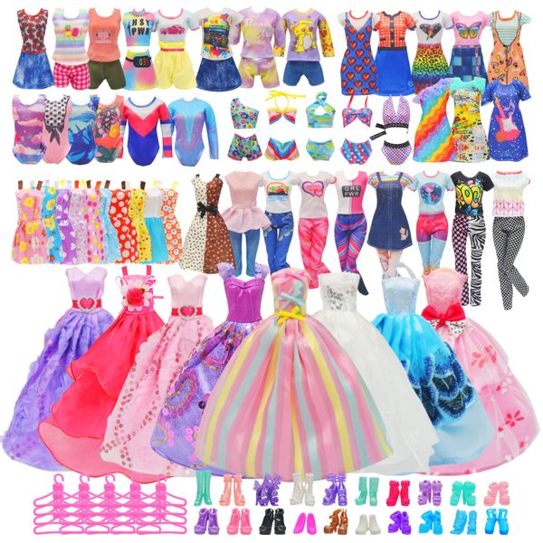 60 Pack Handmade Doll Clothes and Accessories Incluing 5 Wedding Gown Dresses 3 Fashion Dresses 5 Slip Dresses 2 Tops 2 Pants 2 Bikini Swimsuits 20 Shoes and 20 Hangers for 11.5 Inch Dolls