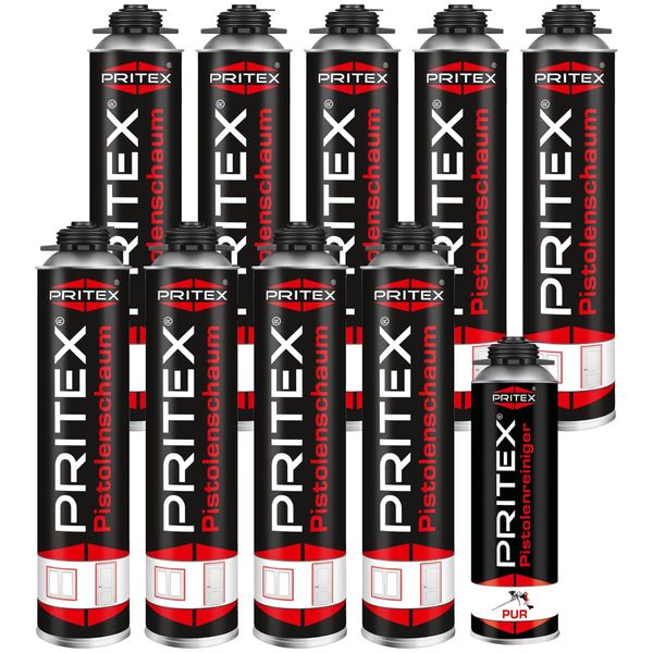 Bauschaum Set 9 x 750ml Pistolenschaum inkl. Pistolenreiniger 500ml PU Schaum Montageschaum Isolierschaum