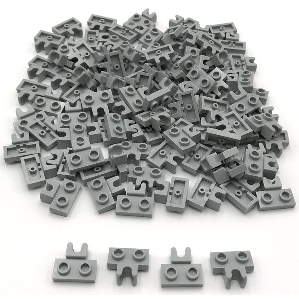 Lego 100 New Light Bluish Gray Plates Modified 1 x 2 Studs Small Tow Ball Socket