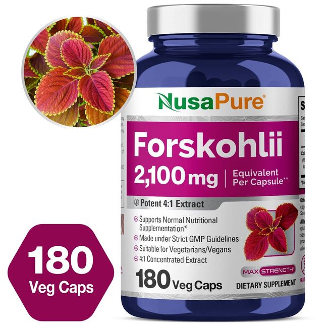 NusaPure Forskolin 2100mg Per Veggie Caps - 180 Capsules (Non-GMO & Gluten Free)