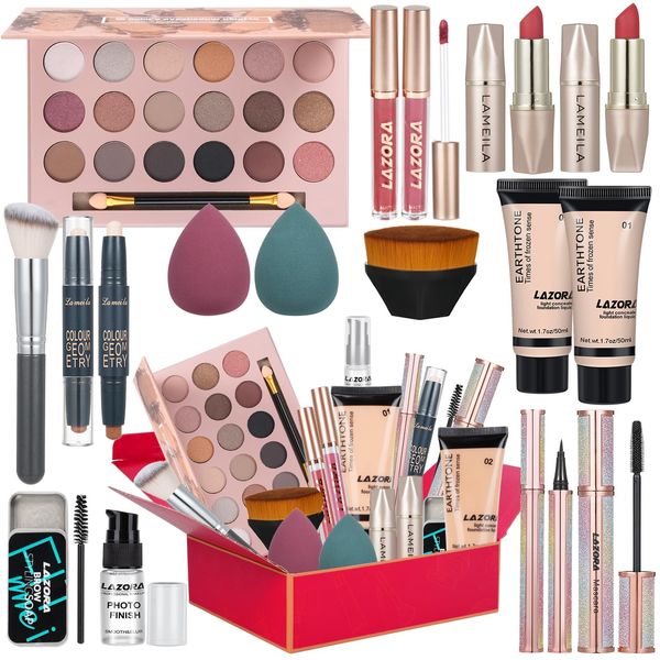 All in One Makeup Kit for Women Full Kit Gift Makeup Sets Makeup Gift Set for Women & Girls Makeup Essential Bundle Include 18Color Eyeshadow Palette Cosmetic Brush Set