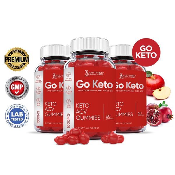 Go Keto GoKeto ACV Keto Gummies 1000MG Apple Cider Vinegar 3 Pack