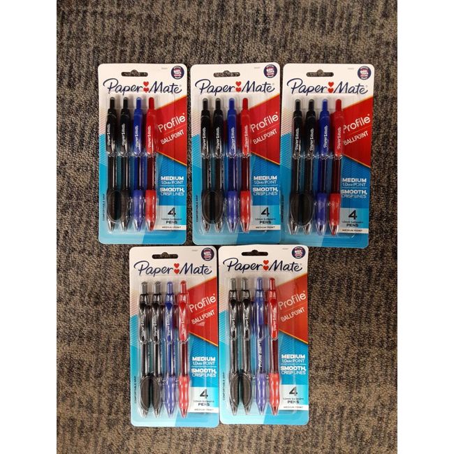 5 Pack: PaperMate Profile Ballpoint Pen, Med Pt., 4 Pens/Pack, Assorted Ink - 5D