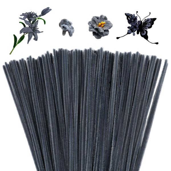 Mnuizu 200pcs Pipe Cleaners,Pipe Cleaners Chenille Stems for Craft, Fuzzy Sticks Christmas Craft Supplies for DIY Art & Creative Crafts Decorations（Grey）