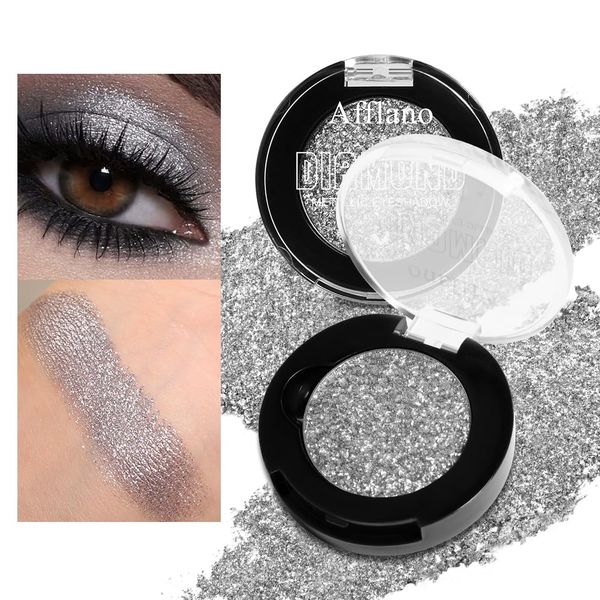 Glitter Silver Eyeshadow Single Pressed Powder, High Impact Grey Silver Shimmer Smokey Eyeshadow, Ultra Blendable Long-Lasting Waterproof Eye Glitters, Silkly Minerals Eye Shade,Vegan (11H Cinderella)