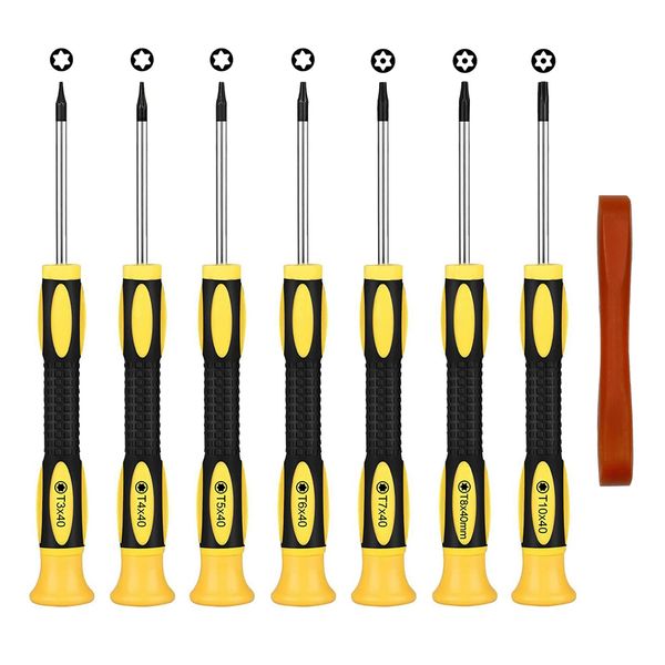 Torx Screwdriver Set 7Pcs T3 T4 T5 T6 T7 T8 T10 Security Screwdriver Set Magnetic Screwdrivers Repair Kit with Pry Tool Compatible with PS5 PS4 PS3 Xbox One Xbox 360 MacBook