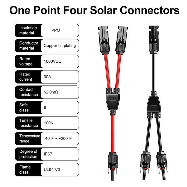 PowMr 1 Paar Solarkabel Y-Verteiler Solarpanel-Kabel MMF+FF Photovoltaik Solarpanel (1 Rot +1 Schwarz)