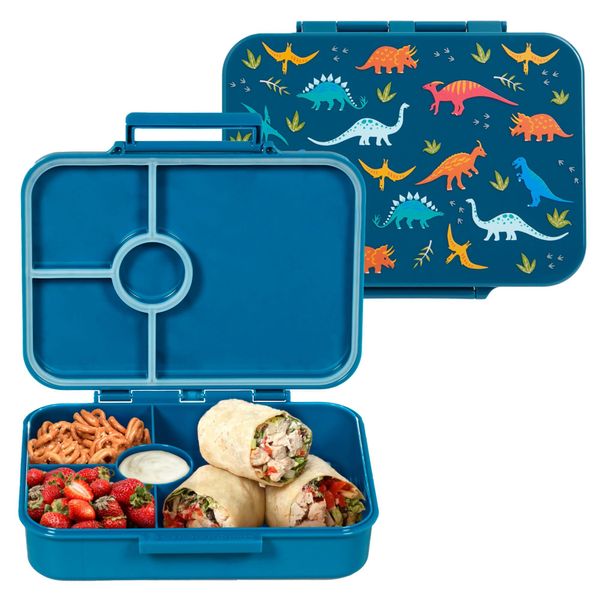 Wildkin Kids Bento Box for Boys and Girls, Features 4 Compartments, Leak Proof with Close Clasp Design, Ideal for Packing Snacks for School and Travel Bento for Kids (Jurassic Dinosaurs)