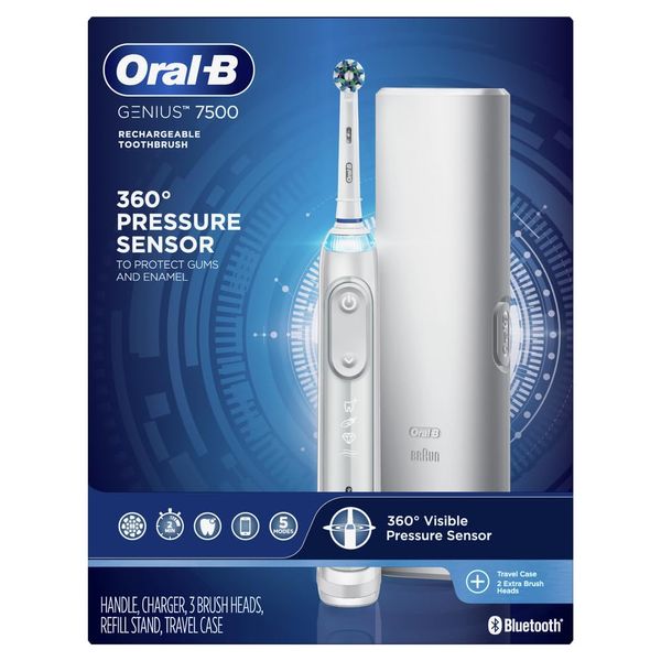 Oral-B 7500 Electric Toothbrush with Replacement Brush Heads and Travel Case, White