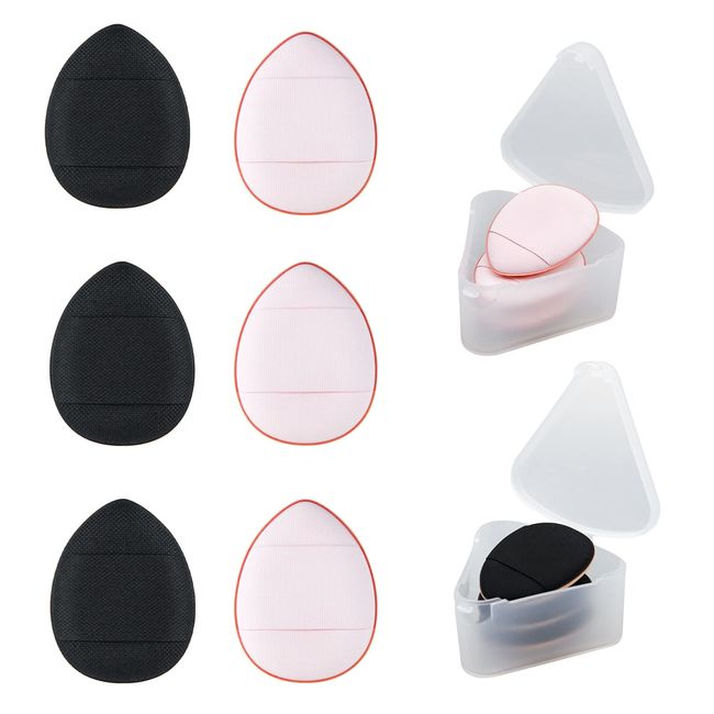 Andiker 6 Stück Finger-Puderquaste, tropfenförmige Make-up-Schwämme, wiederverwendbare Mini-Puderquaste, nass-trockenes Make-up-Werkzeug(schwarz+rosa)