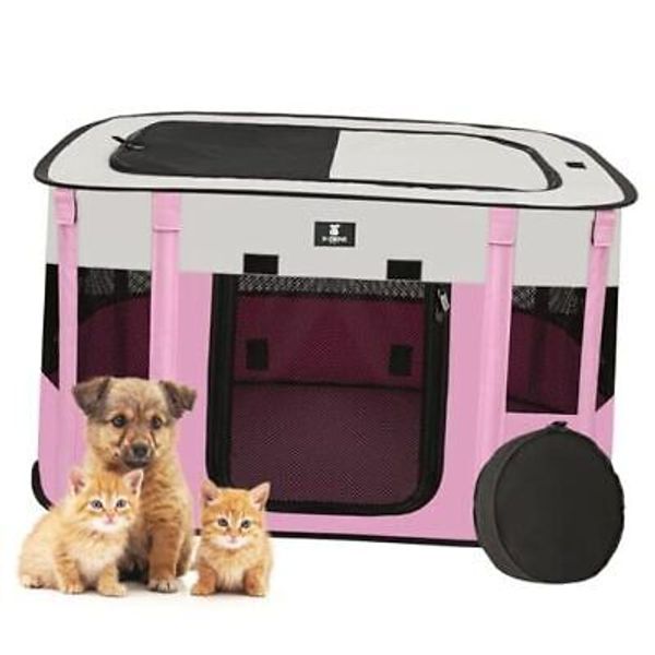 Dog Playpen, Portable Pet Play Pen for Cat, Foldable Exercise Play Pink Medium