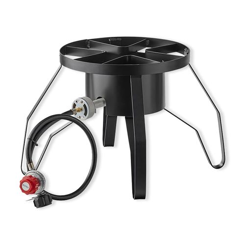 Portable Gas Stove with Hose Guard, Steel Heavy Duty Single Burner Outdoor Patio Stove, Tank Cooker Perfect for Deep Frying or Steaming, Turkey Fry, Catered Events, Camping, Range - 110,000 BTU