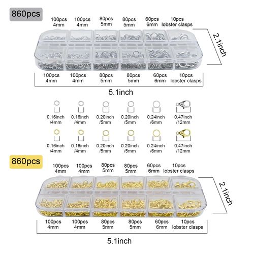 1720pcs Jump Rings for Jewelry Making Kit with Jump Rings and Lobster Clasps，Gold & Silver Open Jump Rings for Necklace and Jewelry Repair，Jewelry Findings Kit for Jewelry Making Supplies