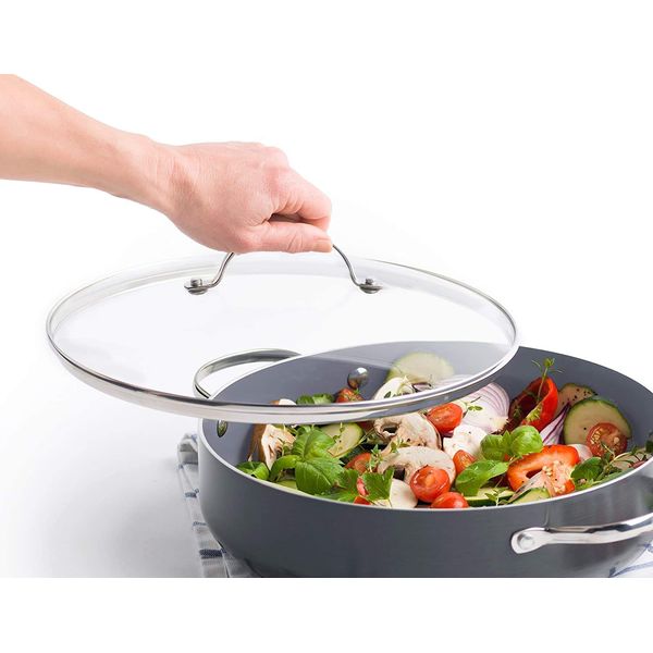 Tempered Glass Vented Pan Lid Saucepans, Wok, Glass Lid 30CM Transparent - Stainless Steel Rim & Handle (30CM)