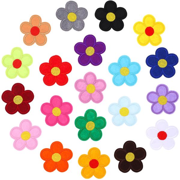 cobee Flower Iron on Patches for Clothing, 20 Pieces Colorful Flower Embroidered Applique Patches Sewing Repair Patches for Clothing Bags DIY Craft