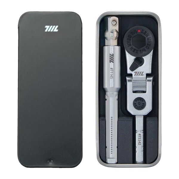 711L Hex End Flex Head 1/4" EDC Ratchet Wrench with T-Handle - Portable Mini Ratchet Tool, Socket, Extension Function, Everyday Carry (With Socket Adapter)