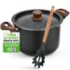 NutriChef 5.1 Quart Multipurpose Non-Stick Aluminum Pasta Pot (Black Marble)
