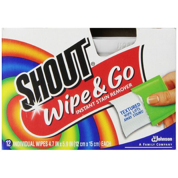 Shout Wipe and Go Instant Stain Remover, for On-the-Go Laundry Stains, 12 Count - Pack of 12 (144 Total Wipes)