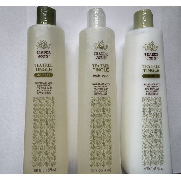 Trader Joe's Tea Tree Tingle Shampoo, Conditioner, Body Wash Invigorating Bundle