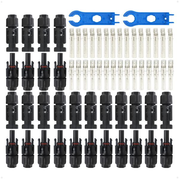 HEMRUNK 30PCS Solar Connectors Male Female with Dual Spanners IP67 1000V 30A Waterproof Solar Panel Cable Connectors (15 Pairs)