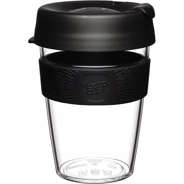KeepCup Original, Lightweight Reusable Coffee Cup with Splashproof Sipper Lid - 12oz/340ml - Black