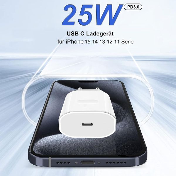 25W USB C Adapter für iPhone 15 14 13 12 11,PD 3.0 USB C Ladegerät Stecker Schnellladegerät Netzstecker Charger Ladestecker USB C Netzteil für iPhone 15 14 Pro Max/15 14 Plus/13 12 Pro Max/13 12 Mini.