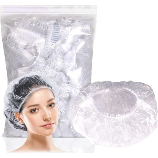 Disposable Shower Caps, Hair Caps, 50 Pieces, Hair Caps, For Hair Coloring, For Hair Dyeing, For Hotels and Esthetics, Made of PE, Disposable Hair Caps, Waterproof, Transparent, Unisex (White, 50 Pieces)