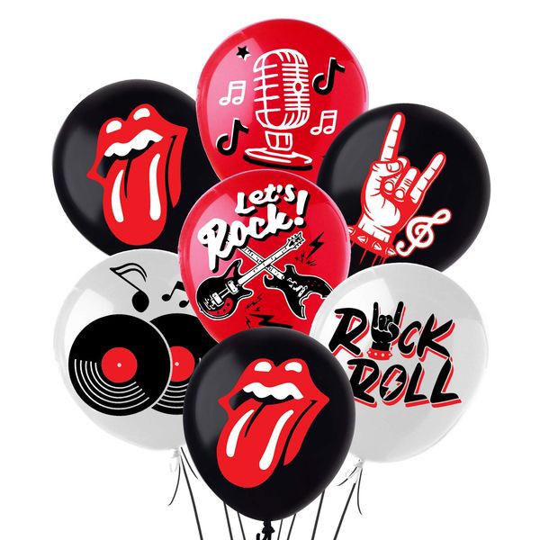 Rock and Roll Party Decoration Balloons 12'' Latex Balloons for Music Theme Party Decorations 1950's Birthday Party Supplies 50s 60s Rock Party Favors