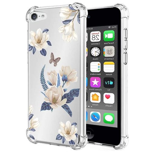 Vokuha for iPod Touch 6/Touch 5/Touch 7 Case for Girls Women, Cute Clear Slim Shockproof Pattern Soft Flexible TPU Rubber Back Phone Protective Cover Cases for iPod Touch 7 (White Flower)