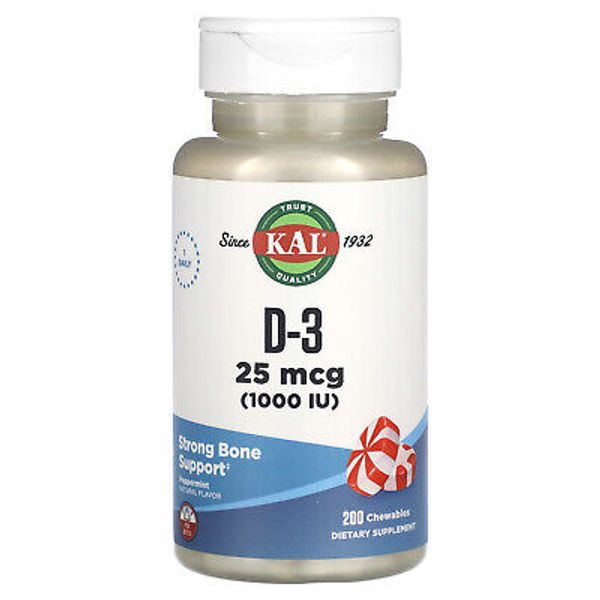 D-3, Peppermint, 25 mcg (1,000 IU), 200 Chewables