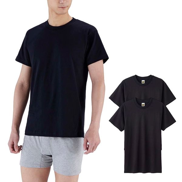 (Gunze) Inner Shirt G. T-Shirt. Hawkins 100% Cotton T-Shirt X L Set of 2 - blk