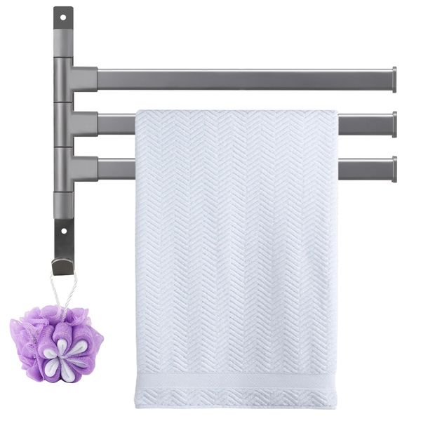 PURAIMA towel rack, towel hanger can rotate 180 degrees freely, aluminum alloy towel bar is durable and resistant to corrosion and rust, multi-functional use in kitchen, washroom, washbasin etc. (dark grey)