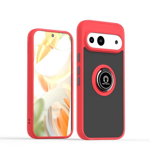 XINYEXIN Compatible with Google Pixel 9 Pro/Pixel 9 Case with Ring Holder, PC +TPU Shockproof Bumper Case Protective Cover - Red