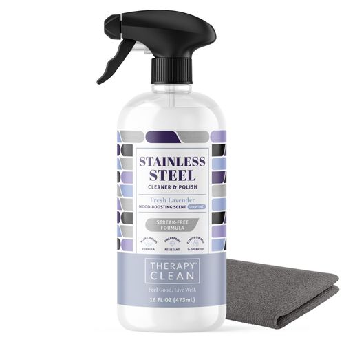 Therapy Stainless Steel Cleaner and Polish Bundle with Microfiber Cloth, Fingerprint and Residue Remover, 100% USDA BioBased, Lavender Essential Oil Scent, Sink Cleaner, Grill Cleaner Spray