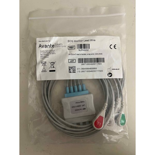 Avante Philips Compatible 5 Lead ECG Leadwires Dual Wire Shielded Snap Lock