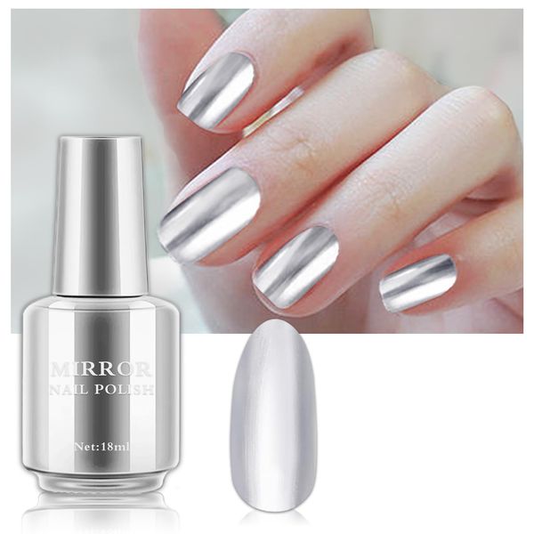 QIUFSSE Silver Nail Polish Metallic Gel Nail Polish Long Lasting Mirror Effect Nail Polish Quick Dry Chrome Nail Polish for DIY and Professional Nail Art (18ML, Silver)