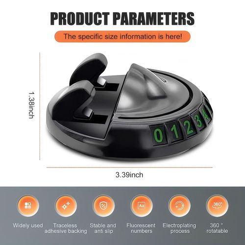 DYEKNEE Car Phone Holder, Dashboard Cell Phone Holder, 360 Degree Rotating Navigation Holder with Luminous Parking Number Plate, Washable Ultra-Stable Chassis Bracket, Universal for Cars (Black)