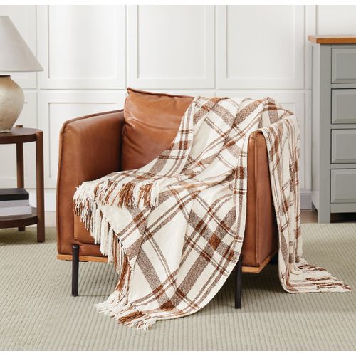 TRULY SOFT Plaid Chenille Brown/Ivory 50x70 Throw, Oeko-TEX Certified Confidence